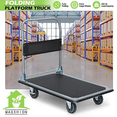 Folding Rolling Flatbed Cart Hand Platform Truck Push Dolly 661lbs Heavy Duty • $143.99