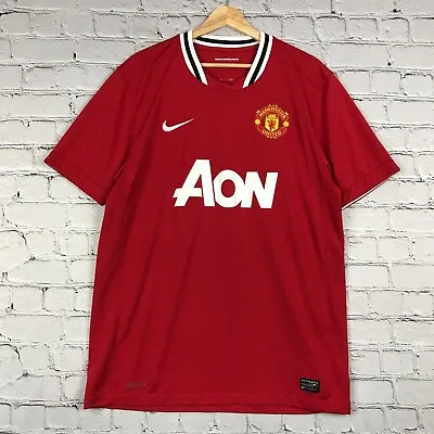 Manchester United FC Jersey Mens Large Red Nike Dri Fit Swoosh AON Polo Shirt • $27.88