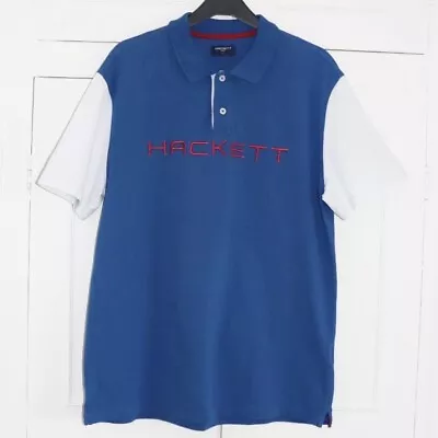 Hackett Golf Polo Shirt Size XL Mens Blue White Top Short Sleeve Pre Loved • £34.77