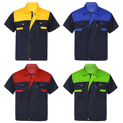 Men Short Sleeve T-shirt Color Block Workwear Motor Mechanic Uniform Tops  • $27.16