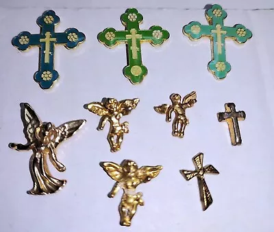 Religious Cross Hat Pin Cherub Angel Lot Of 9 Enamel Gold Tone Jewelry • $14