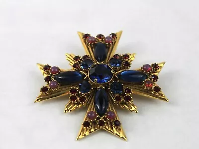 Vintage Florenza Maltese Cross Brooch Pin Rhinestone And Glass • $225