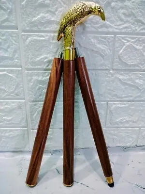 Antique Brass Crow Head Handle Vintage Wooden Walking Stick Cane Handmade Gift • $41.85