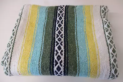 Mexican Blanket Throw Rug Yellow Woven Stripe Picnic Festival Camping M97 • £22