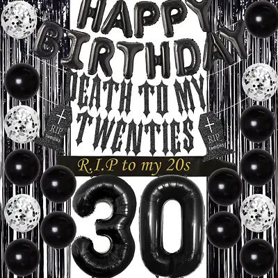 30th Birthday Decor For Him Her Black Death My Twenties Banner Rip My 20s Sash • £23.99