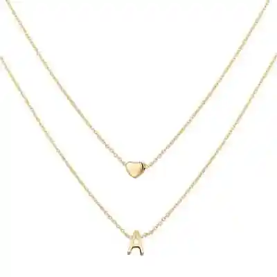 Gold Silver Multi Layer Love Heart Initial 26 Letters Chain Necklace UK Gift Bag • £3.91