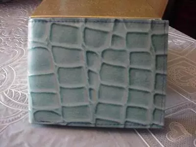 Mens Blue & White Leather Croc Embossed Bifold Wallet New Without Tags • $10