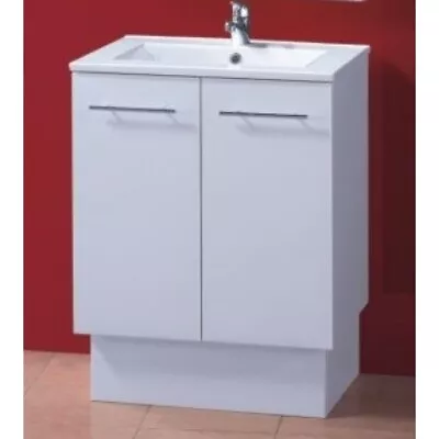 ROMA 600 X 460 X 850mm T-BAR HANDLE Slim CERAMIC TOP VANITY UNIT With Kickboard • $349