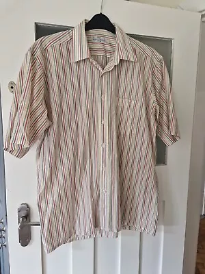 VINTAGE ST MICHAEL BEIGE  STRIPED Cotton SHIRT BOWLING ROCKABILLY 80S • £21