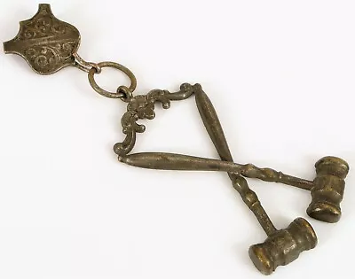 Antique Masonic Double Crossed Gavel Masonic Brooch Silver Plate Freemason Medal • $65