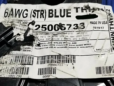 General Cable #6awg THHN/THWN-2 Stranded Copper Building Wire Blue /50ft • $49.99