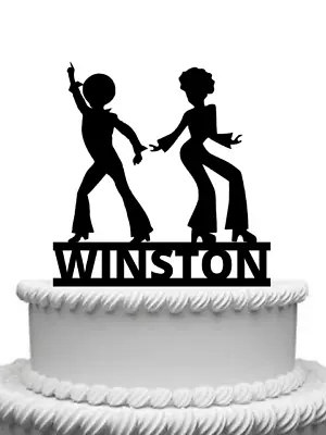 Personalised 70's Disco Dancers Gloss Acrylic Cake Topper Any Name • £9.99