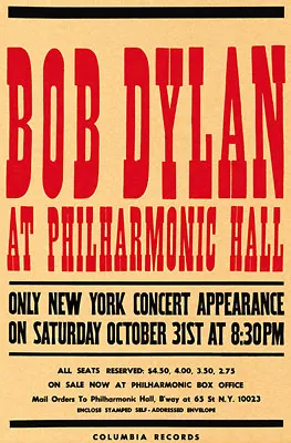 $14.99 • Buy Bob Dylan - Philharmonic Hall - New York - 1964 - Concert Poster