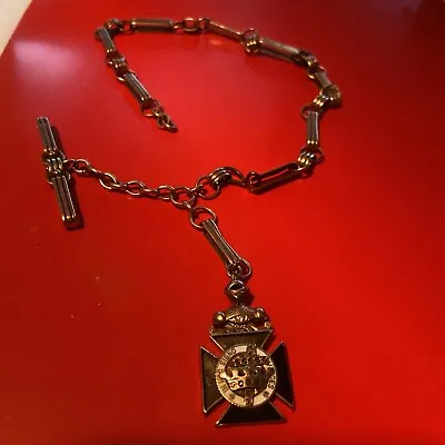 10K GOLD MASONIC KNIGHTS TEMPLAR PKT WATCH FOB SIGNO VINCES Paper Clip Chain 33g • $1100