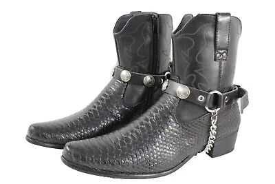 Biker Men Western Women Boot Silver Chain Pair Faux Leather Straps Indian Charms • $33.99
