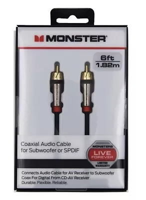 Monster 6-FT 1.82M COAXIAL AUDIO CABLE FOR SUBWOOFER / SPDIF Digital AV Receiver • $14.95