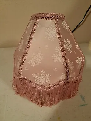 £29.80 • Buy Vintage Victorian Lamp Shade Rose/mauve Color With Fringe Bell 