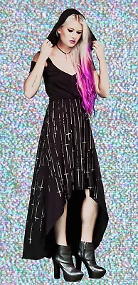 Lip Service Goth Punk Occult Wicca Inverted Cross Hooded Maxi Dress S • £125.46