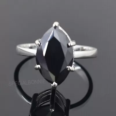 Elegant 4.45Ct Marquise Shape Black Diamond Ring 925 Silver • $40