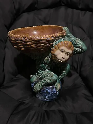 Rare 60’s Ceramic  Majolica Monkey Dish Brilliant Glaze  • $200