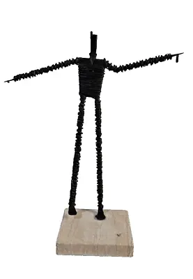 Vintage Brutalist Metal Wire Figure Sculpture On Stone Base Giacometti Style #1 • $54.51