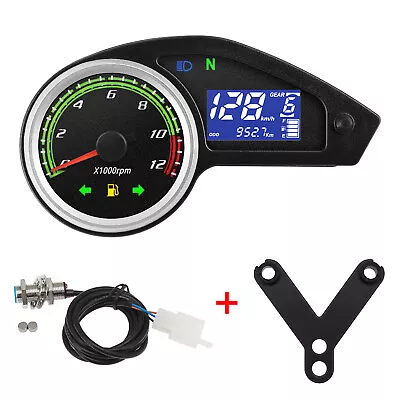 LCD Motorcycle Speedometer With 12000RPM Tachometer Odometer Fuel Gauge With Kit • $50.30