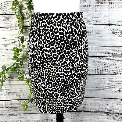 J Crew Pencil Skirt Size 00 Black Brown Cheetah Leopard Straight Knee Career • $19.97