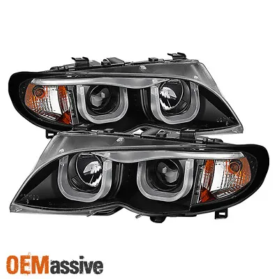 [Eye Lip] Fits 02-05 BMW E46 4Dr 3-Series 3D Halo LED Projector Black Headlights • $264.99