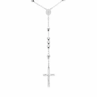 925 Sterling Silver 7mm Diamond Cut Rosary Cross Chain Necklace 26  • $290.13