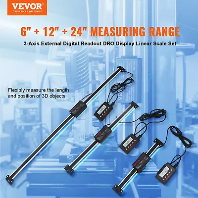 VEVOR Digital Readout 6'' & 12'' & 24'' Linear Scale 3 Axis DRO Display Kit • $118.99