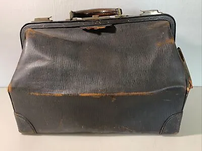 Distressed Large Black Leather Vintage Doctor Gladstone Bag Early • $67.92