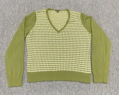 Ann Taylor Sweater Women's Large Houndstooth Rabbit Lambswool V-Neck Green *READ • $14.77