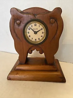 Vintage Mercedes Wooden Mantel Desk Clock Carved Wood Made In Germany • $28.99