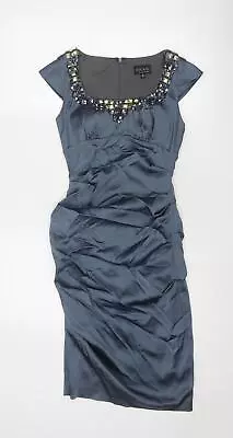 Xscape Womens Blue Acetate Sheath Size 4 Scoop Neck Zip - Embellished Neckline • £5