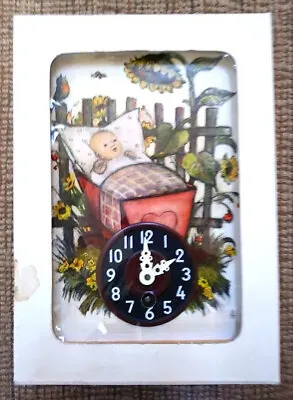 Vintage Reuge Musical Clock -  Baby In Crib With Sunflowers  - Plays Edelweiss! • $49.95