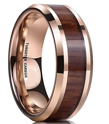 8mm Mens Rose Gold Tungsten Carbide Nature KAO Inlay Wedding Band Ring • $44.66
