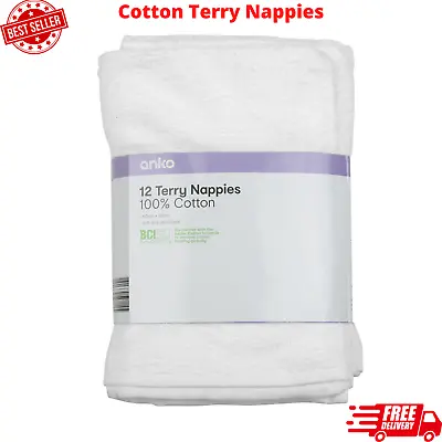Cotton Cloth Nappies Terry Towelling Reusable Soft Nappy Infant New Born 12Pack • $25.65