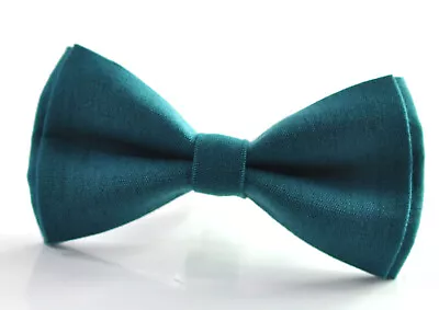 Teal Blue Linen Bow Tie For Men Adult  / Teenge / Boy Kids / Baby Toddler • £6.17