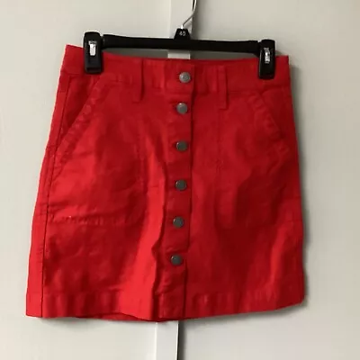 J CREW Mercantile A-Line Mini Skirt Size 00 Button Front Red Cotton Blend • $14.99