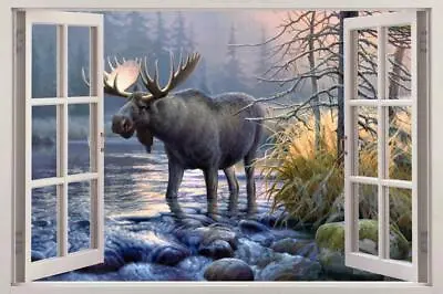 Moose Window View Decal WALL STICKER Home Decor Art Mural Forest Animals 002 • $23.99