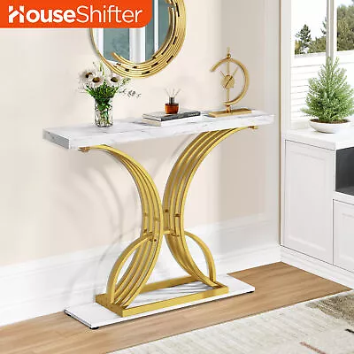 Luxury 39  Faux Marble Console Side End Table Metal White Entryway Living Room • $67