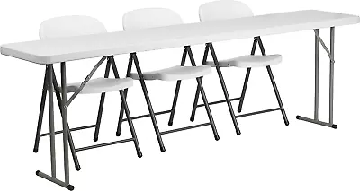 Kathryn 8-Foot Plastic Folding Training Table Set With 3 White Plastic Folding C • $361.08