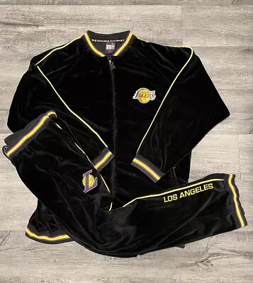 Vintage Los Angeles Lakers Warm Up Suit Velvet Sz XL  Kobe Shaq Y2K • $160