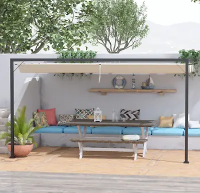 Large Metal Pergola Wall Retractable Canopy Lean To Gazebo Patio Marquee Shade • £239.90