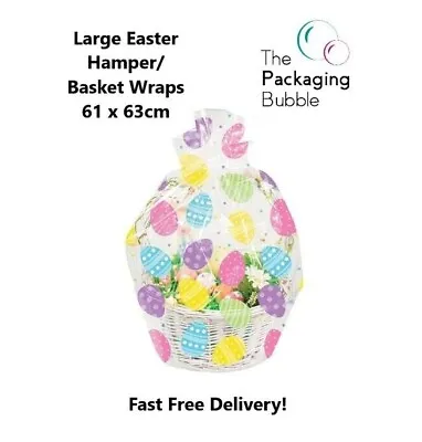 Easter Basket Hamper Wrap Easter Egg Cellophane Large Cello Gift Bag Basket Hunt • £3.98