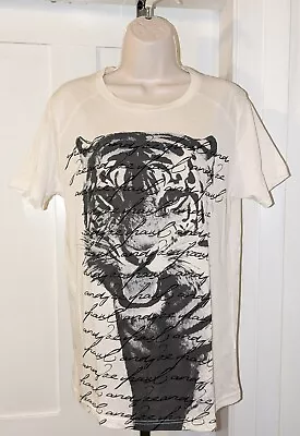 Womens Paul & Joe Paris Bengal Tiger Logo Shirt Sz Large Black Ivory EUC • $13