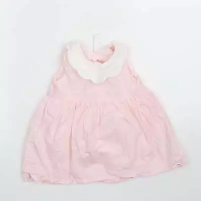 Matalan Girls Pink 100% Cotton A-Line Size 9-12 Months Round Neck Button • £2.75