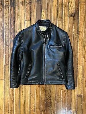 Schott Black Horsehide Leather Jacket Cafe Racer Size 42 Large 641HH • $599.99