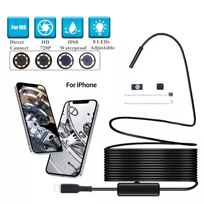 £16.98 • Buy 8LED Snake Endoscope Borescope Inspection Camera Scope For IPhone 14 IPad IOS UK