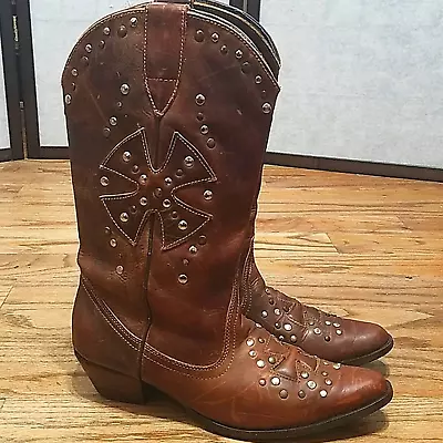 Oak Tree Farms Brown Leather Studded Mid-calf Western Boots - Women's Sz 7 • $75